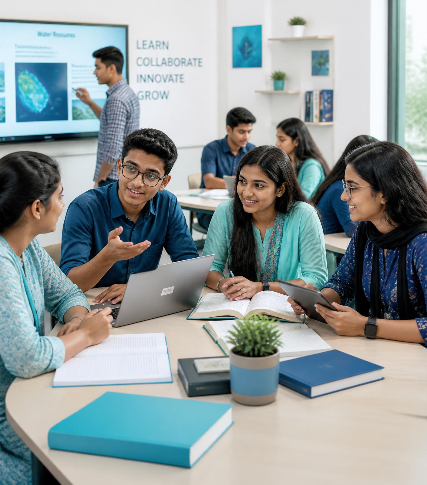 Bangladeshi students collaborating in a modern digital classroom